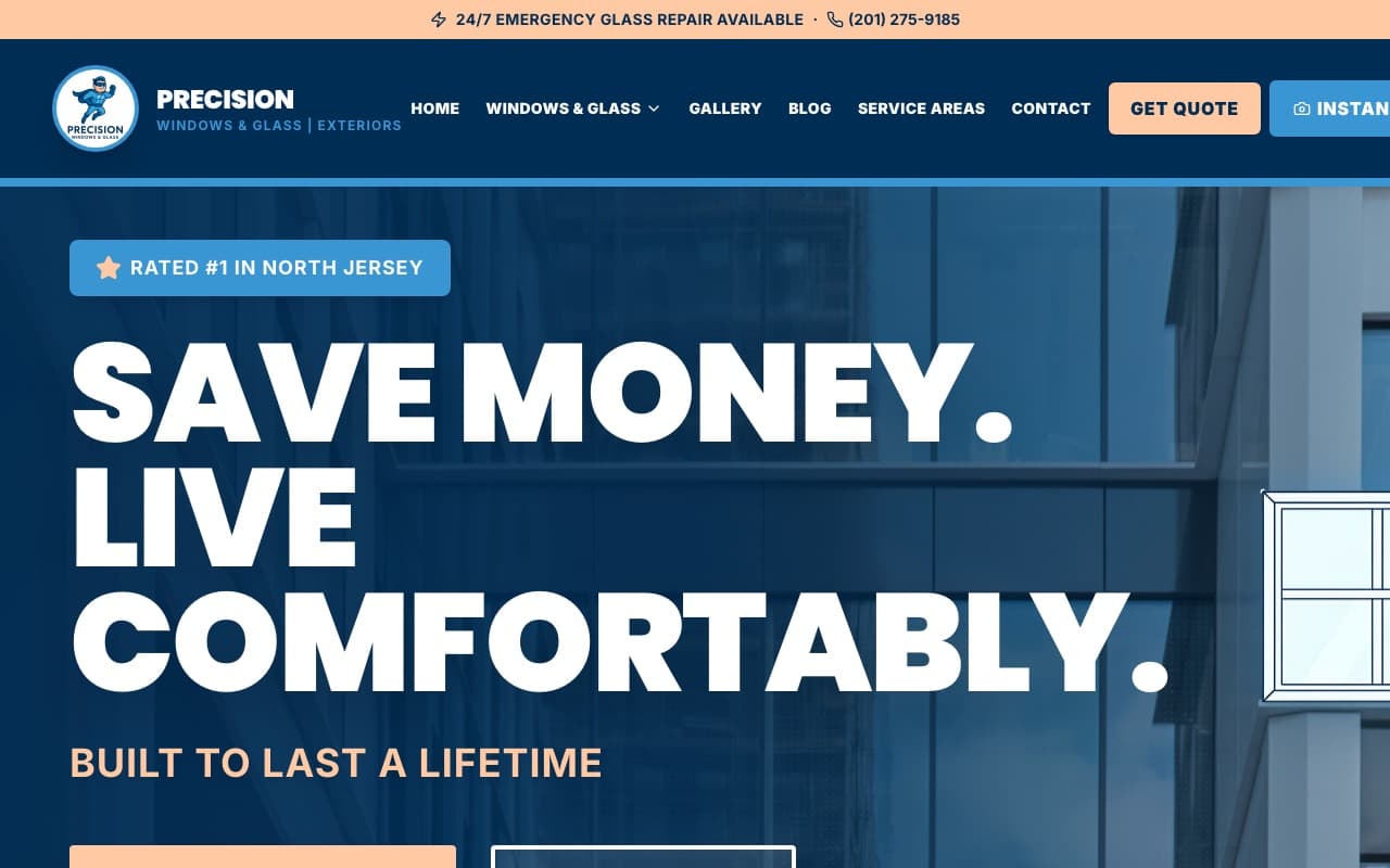 Precision Windows & Glass website screenshot