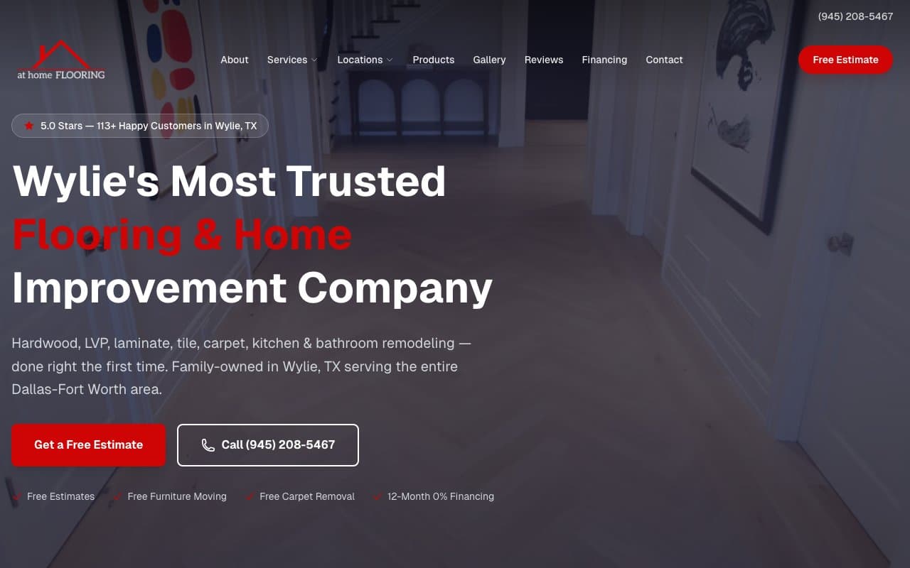 At Home Flooring Solutions flooring contractor website designed by Mega Media Management