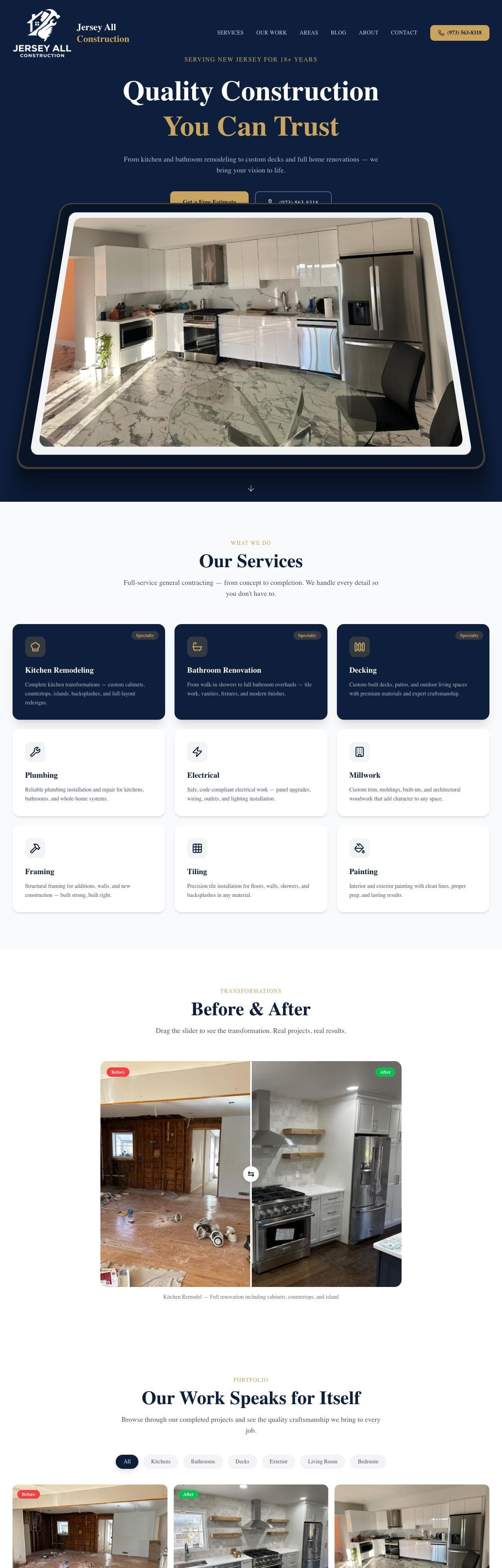 Homepage of the Jersey All Construction website