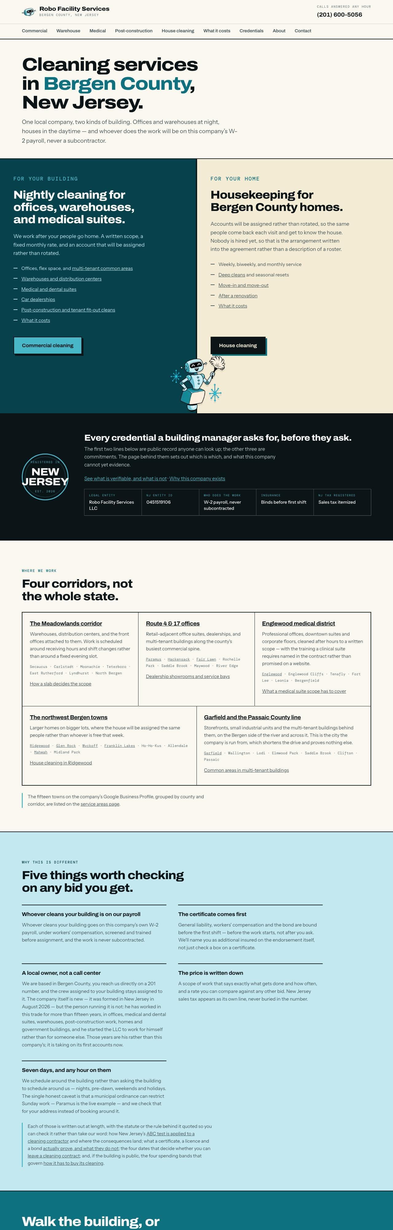 Homepage of the Robo Facility Services website