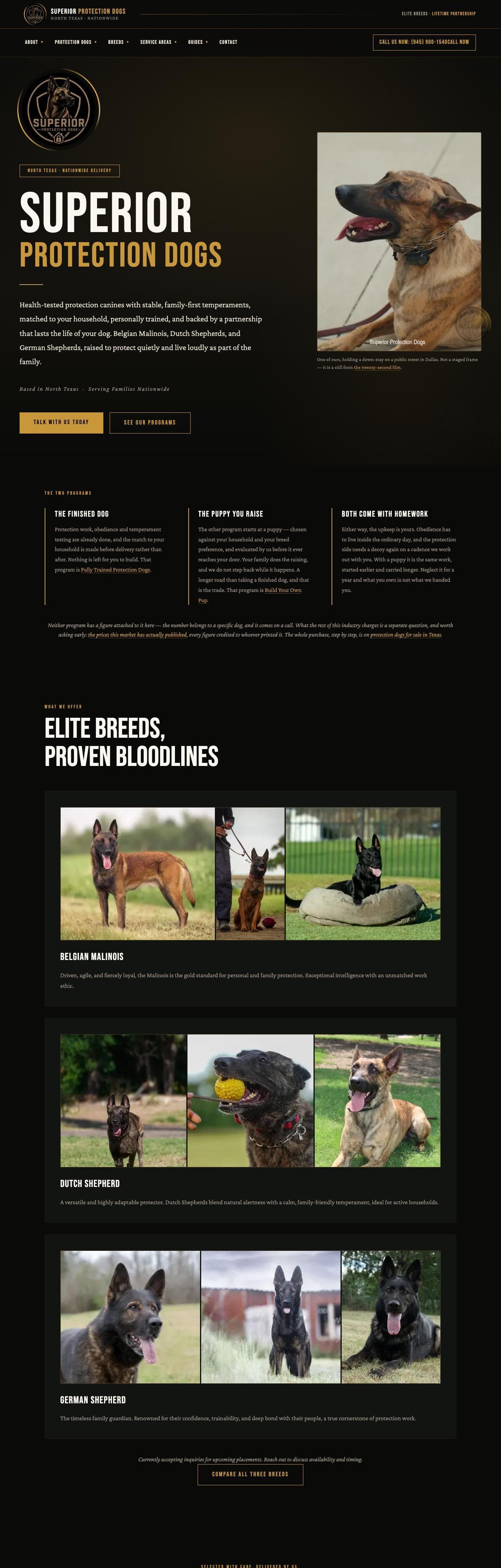Homepage of the Superior Protection Dogs website